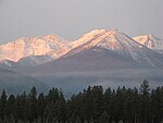 Snow-capped mountains in Kootenai National Forest.