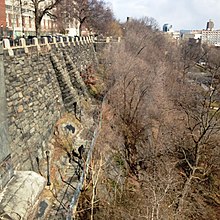 A stone retaining wall