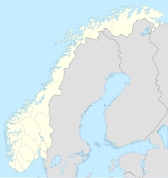 Mapa konturowa Norwegii, na dole po lewej znajduje się ikonka pałacu z opisem „Twierdza Akershus”