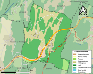 Carte en couleurs présentant l'occupation des sols.