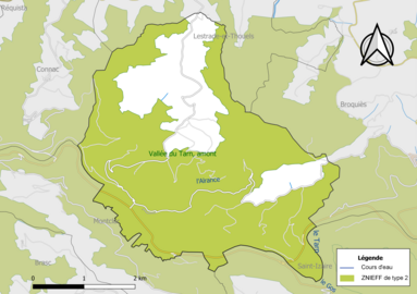 Carte de la ZNIEFF de type 2 de la commune.