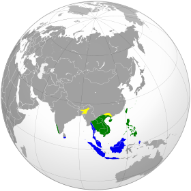 Range of G. melanolophus      Breeding range     Resident range     Wintering range