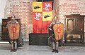 Reconstructed 14-15th Century armor of the Lithuanian Leičiai with dented shields decorated with the Columns of Gediminas.