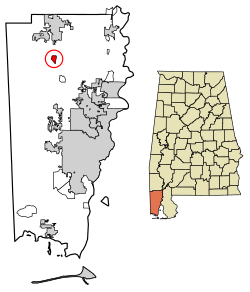 Location of Gulfcrest in Mobile County, Alabama.