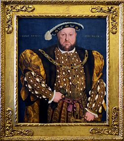 Portrait d'Henri VIII par Hans Holbein le Jeune (1540, galerie nationale d'art ancien, à Rome). (définition réelle 3 601 × 4 079)