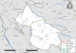 Carte en couleur présentant le réseau hydrographique de la commune