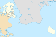 Mapa konturowa Regionu Stołecznego, po lewej znajduje się punkt z opisem „ulica Nyhavn”