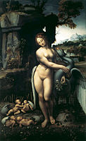 Leda e o Cisne (c. 1515) Provavelmente de Francesco Melzi, atualmente na Galleria degli Uffizi, Florença.