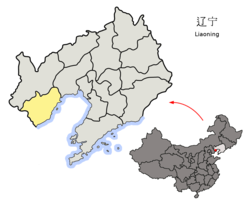 葫芦岛市的地理位置（黄色部分）