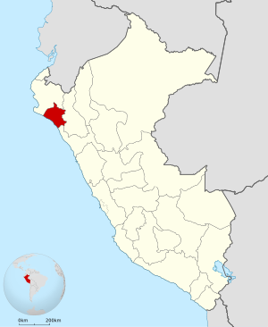 Location of the Lambayeque Region in Peru.