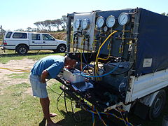 Surface supply air panels. On the left for two divers, on the right for three divers