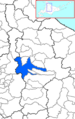 Localisation d'Asahikawa dans la sous-préfecture de Kamikawa et dans l'île de Hokkaidō.