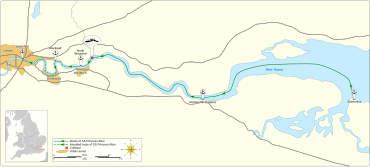 Map of the Thames from London Bridge to Sheerness, showing the positions of Blackwall, North Woolwich and Rosherville Gardens in between.