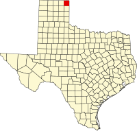Kort over Texas med Lipscomb County markeret