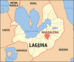 Mapa ng Laguna na nagpapakita ng lokasyon ng Magdalena.