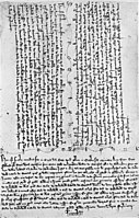 Carta partida de tres còpies, sobre un contracte de terres a Lincoln (any 1303). Tall ondulat.