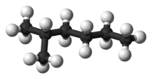 Ball and stick model of 2-methylhexane