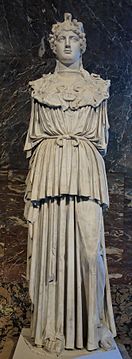 Athena wearing a luxurious peplos, one that uses a lot of fabric, 5th century BC