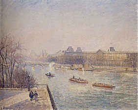 Camille Pissarro, Morning, Winter Sunshine, Frost, the Pont-Neuf, the Seine, the Louvre, Soleil D'hiver Gella Blanc, vers 1901.