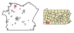 Location of Perryopolis in Fayette County, Pennsylvania.