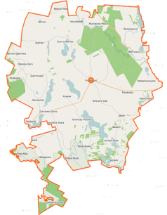 Mapa konturowa gminy Krasnopol, blisko centrum u góry znajduje się punkt z opisem „Studnia w Krasnopolu”