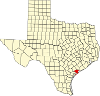 Map of Texas highlighting Calhoun County