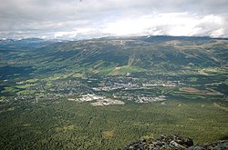 Oppdal as seen from the Almann Mountain in August 2008