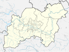 Mapa konturowa powiatu ostrowieckiego, po lewej nieco u góry znajduje się punkt z opisem „Nietulisko Górne”