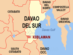 Mapa ng Davao del Sur na nagpapakita sa lokasyon ng Kiblawan.