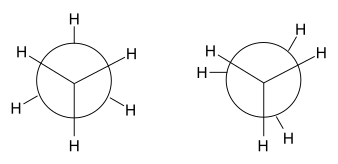 staggered conformation left, eclipsed conformation right in 纽曼式