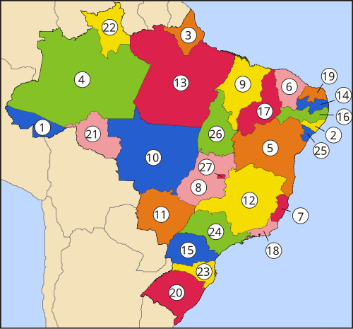 Les 27 unités fédérales du Brésil