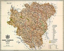 Map of Sáros county in the Kingdom of Hungary (1891)