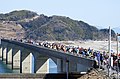 Niyodo Rivermouth Bridge connecting the cities of Tosa and Kōchi, in 2018. In view is the annual Ryōma Marathon being held.