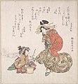 花魁と梅盆栽。勝川春亭画（1815年）