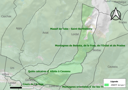 Carte des ZNIEFF de type 1 sur la commune.