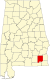 Harta statului Alabama indicând comitatul Dale