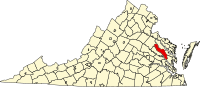 Map of Virginia highlighting King and Queen County