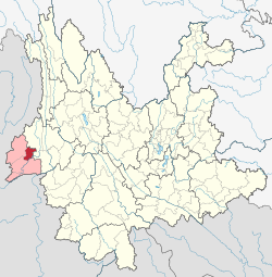 Location of Lianghe County in Dehong Prefecture within Yunnan