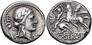 82-80 BC, , C. Servilius Vatia (Apollo, lituus behind/Pulex Geminus fighting).[38]