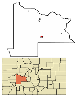 Location of the City of Gunnison in Gunnison County, Colorado.