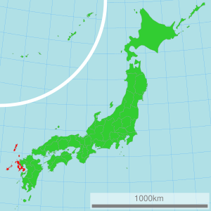 Peta Jepun dengan ditunjukkan Nagasaki