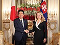 Čaputová with Japanese Prime Minister Shinzo Abe at the Akasaka Palace, Tokyo, 2019