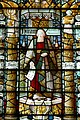 Hiram the Architect, in Freemasonry known as Hiram Abiff, flanked by the pillars. Stained glass window, St John's Church, Chester, 20th century