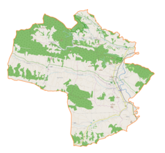 Mapa konturowa gminy Frysztak, blisko centrum po prawej na dole znajduje się punkt z opisem „Glinik Dolny”