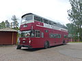 Leyland Atlantean dobbeltdekkerbuss fra Stockholm som museumsbuss i Museispårvägen Malmköping, Sverige.