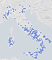 Carte des toponymes dédiés à Victor-Emmanuel en Italie en 2019.