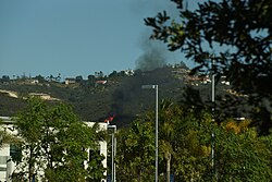 Start of the Cocos Fire, on May 14. This photo was used in the trial of the juvenile found guilty of setting the fire.[citation needed]