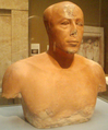 The bust of Prince Ankhhaf seen in partial profile from his right, on display at the Museum of Fine Arts, Boston