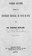 Ligeros apuntes sobre la Exposición Universal de París de 1878, 1879.