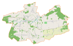 Mapa konturowa gminy Mstów, blisko centrum u góry znajduje się punkt z opisem „Kłobukowice”